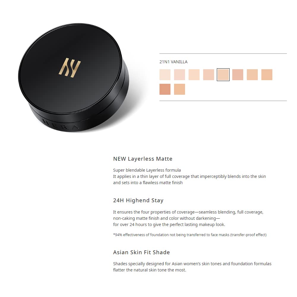 HERA BLACK CUSHION SPF 34 / PA++ 15g x 2 (8 Colors) - PureRush